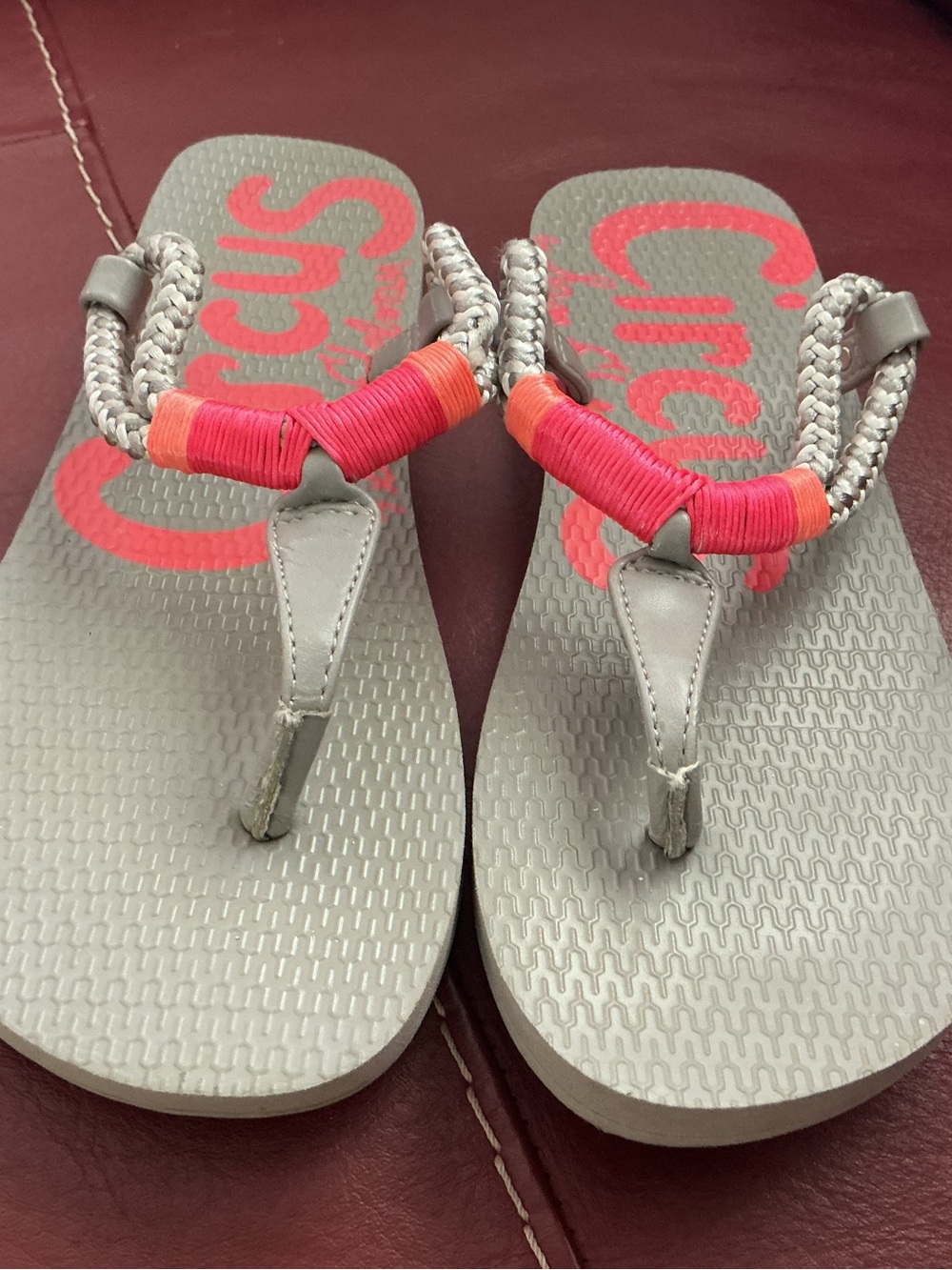 Gray Flip Flop Sandals with Coral Pink Accent by Sam Edelman